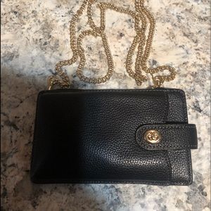 Black Coach pebble leather phone wallet crossbody